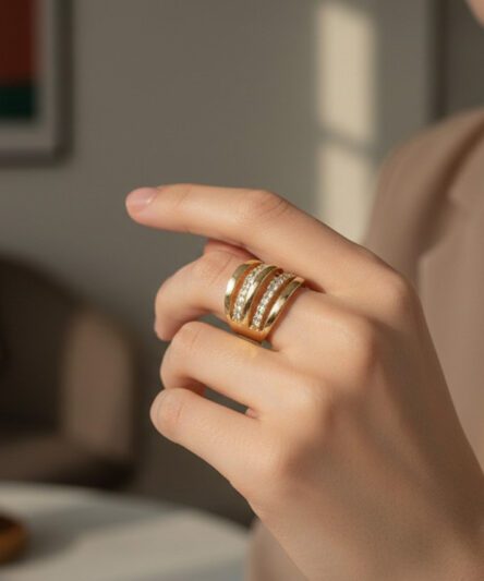 XUPING JEWELRY 14 Ayar Altın Kaplama, Çoklu Zirkon Taşlı Yüzük