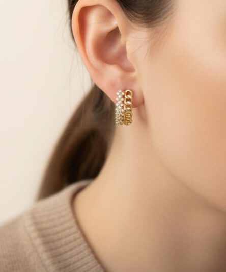 XUPING JEWELRY 14 Ayar Altın Kaplama, Klipsli Tac Model Zirkon Taşlı Küpe