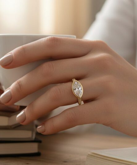 XUPING JEWELRY 14 Ayar Altın Kaplama, Markiz kesim Zirkon Taşlı Yüzük