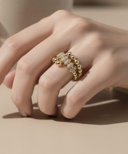 XUPING JEWELRY 14 Ayar Altın Kaplama, Mekik Zirkon Taşlı Yüzük