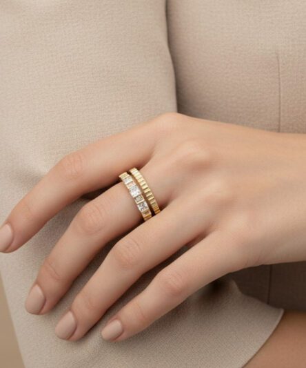XUPING JEWELRY 14 Ayar Altın Kaplama, Prizma Zirkon Taşlı Yüzük (Ayarlanabilir)