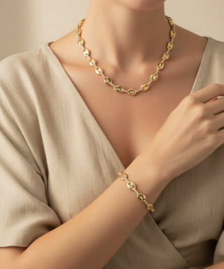Stil İncisi/Xupıng Jewelry  14 Ayar Altın Kaplama, Badem Damla Zirkon Taşlı Kolye Takım