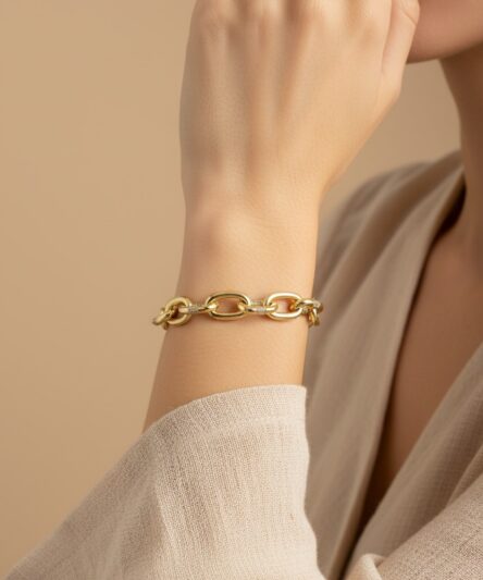 Stil İncisi/Xupıng Jewelry 14 Ayar Altın Kaplama, Oval Halka Zirkon Taşlı Bileklik