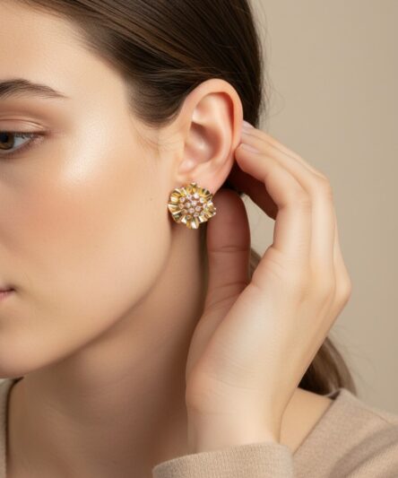 XUPING JEWELRY 14 Ayar Altın Kaplama, Bombeli Çiçek Küpe