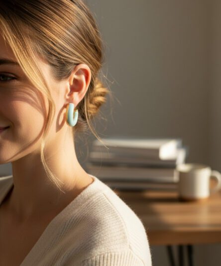 XUPING JEWELRY 14 Ayar Altın Kaplama, Açık Mavi Halka Küpe