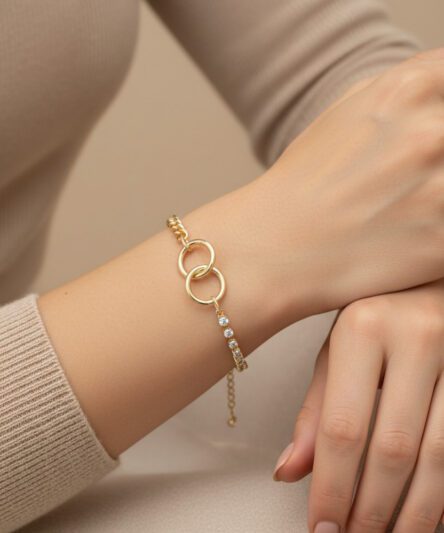 Stil İncisi/Xupıng Jewelry 14 Ayar Altın Kaplama İki Halka Geçmeli Model Bileklik