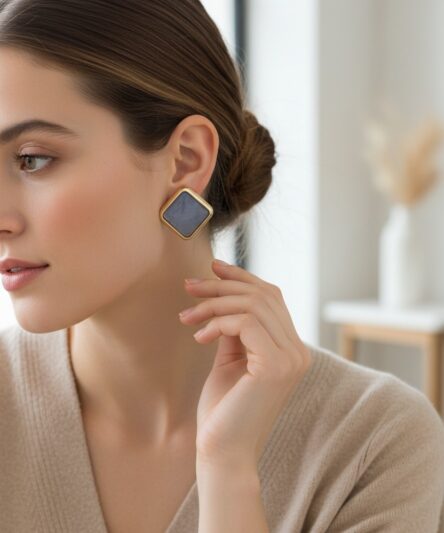 XUPING JEWELRY 14 Ayar Altın Kaplama, Kare Açık Mavi Küpe