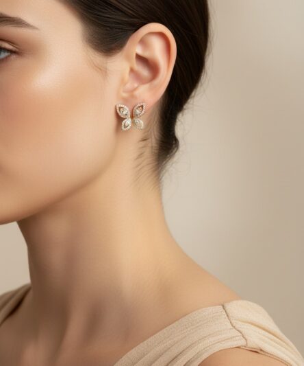 XUPING JEWELRY 14 Ayar Altın Kaplama, Kelebek Zirkon Taşlı Küpe