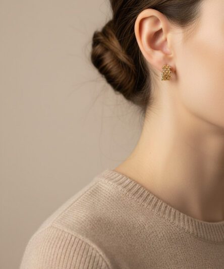 XUPING JEWELRY 14 Ayar Altın Kaplama, Minimal Hasır Görünümlü Küpe