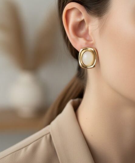 XUPING JEWELRY 14 Ayar Altın Kaplama, Oval Beyaz Küpe