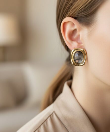 XUPING JEWELRY 14 Ayar Altın Kaplama, Oval Siyah Küpe