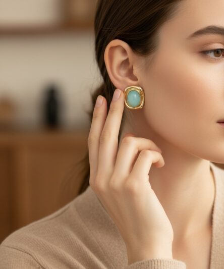 XUPING JEWELRY 14 Ayar Altın Kaplama, Oval Turkuaz Küpe