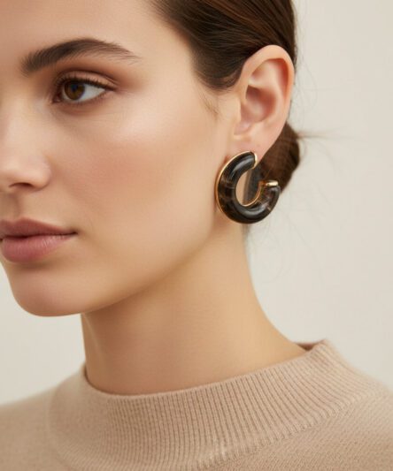 XUPING JEWELRY 14 Ayar Altın Kaplama, Siyah Halka Küpe