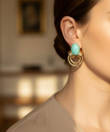 XUPING JEWELRY 14 Ayar Altın Kaplama, Turkuaz Halka Yuvarlak Küpe