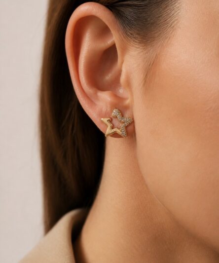 XUPING JEWELRY 14 Ayar Altın Kaplama, Yıldız Zirkon Taşlı Küpe