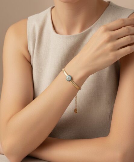 Stil İncisi/Xupıng Jewelry 14 Ayar Altın Kaplama Balık Sırtı Nazar Boncuklu Bileklik