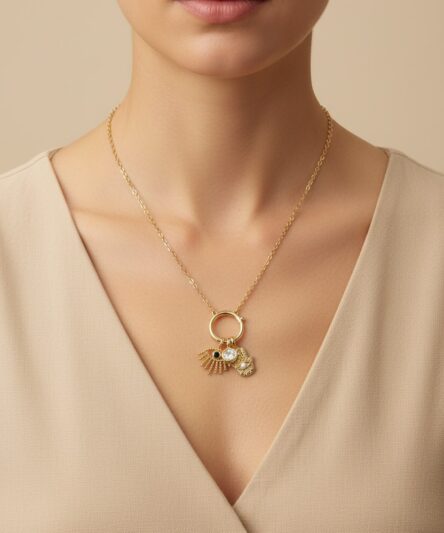 Stil İncisi/Xupıng Jewelry 14 Ayar Altın Kaplama Göz İncili Zirkon Taşlı Kolye