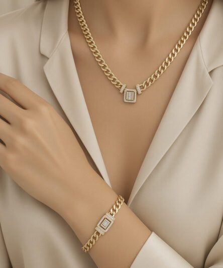 Stil İncisi/Xupıng Jewelry  14 Ayar Altın Kaplama, Baget Model Kolye Takım