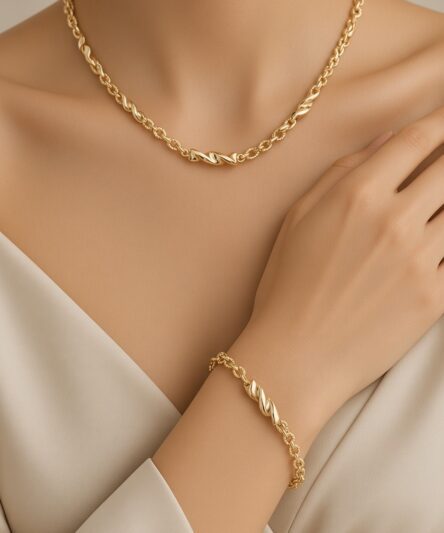 Stil İncisi/Xupıng Jewelry  14 Ayar Altın Kaplama, Burgu Model Kolye Takım