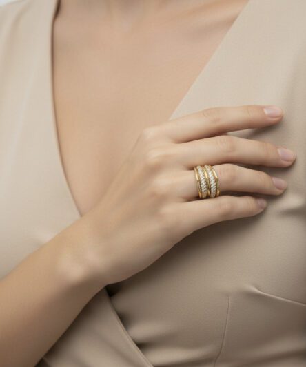 XUPING JEWELRY 14 Ayar Altın Kaplama, Çoklu Zirkon Taşlı Yüzük