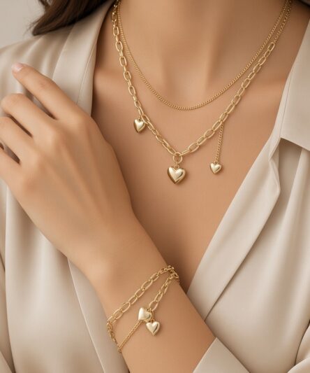 Stil İncisi/Xupıng Jewelry  14 Ayar Altın Kaplama, Kalp Model Kolye Takım