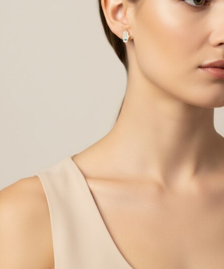 XUPING JEWELRY 14 Ayar Altın Kaplama, Nazar Boncuklu Zirkon Taşlı Küpe