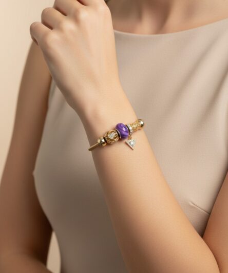 Stil İncisi/Xupıng Jewelry 14 Ayar Altın Kaplama, Pndr Zirkon Taşlı Bileklik Mor