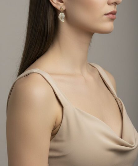 XUPING JEWELRY 14 Ayar Altın Kaplama, Yaprak Zirkon Taşlı Küpe