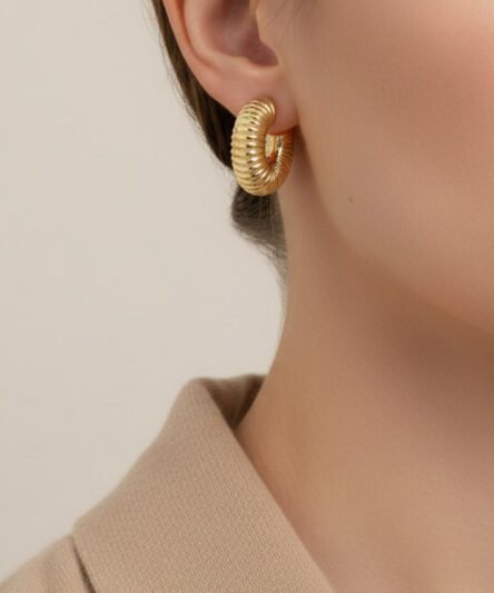 XUPING JEWELRY 14 Ayar Altın Kaplama, Bombeli Halka Küpe