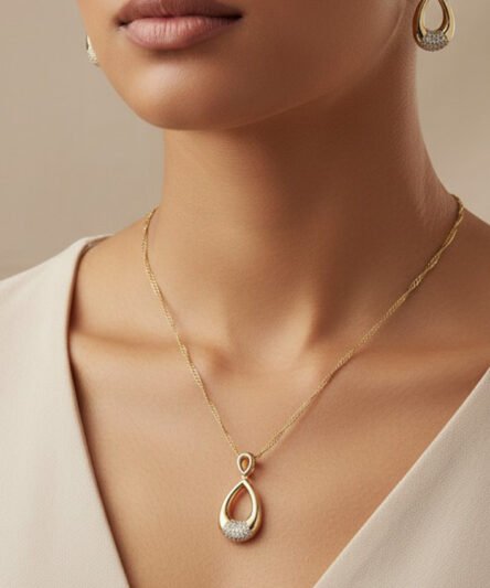 XUPING JEWELRY 14 Ayar Altın Kaplama, Damla Model Zirkon Taşlı Kolye Takım