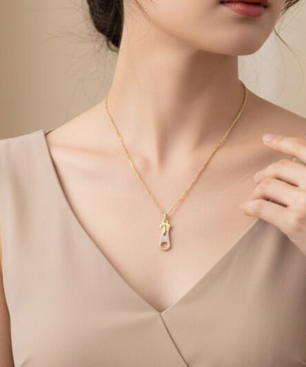 XUPING JEWELRY 14 Ayar Altın Kaplama, Fermuar Zirkon Model Kolye
