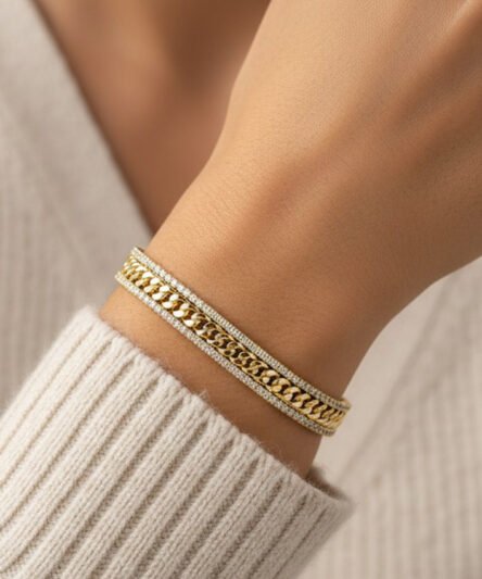 XUPING JEWELRY 14 Ayar Altın Kaplama, Ortası Burgu İki Şerit Zirkon Taşlı Bileklik