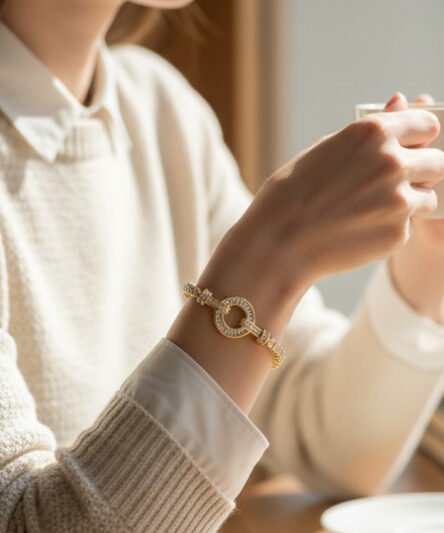 XUPING JEWELRY 14 Ayar Altın Kaplama, Ortası Yuvarlak Zirkon Taşlı Bileklik