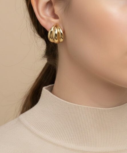 XUPING JEWELRY 14 Ayar Altın Kaplama, Üç Şerit Model Küpe