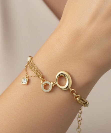 XUPING JEWELRY 14 Ayar Altın Kaplama, Ortası Yuvarlak Zirkon Taşlı Bileklik