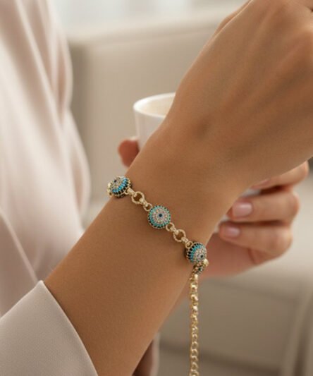XUPING JEWELRY 14 Ayar Altın Kaplama, Nazar Boncuklu Zirkon Taşlı Bileklik