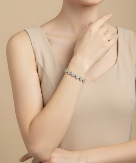 XUPING JEWELRY 14 Ayar Altın Kaplama, Ortası Çiçek Zirkon Taşlı Bileklik