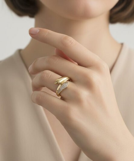 XUPING JEWELRY 14 Ayar Altın Kaplama, Çift Sıra Zirkon Taşlı Yüzük