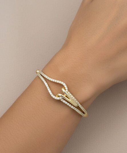 XUPING JEWELRY 14 Ayar Altın Kaplama, Düğüm Model Zirkon Taşlı Kelepçe