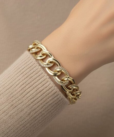 XUPING JEWELRY 14 Ayar Altın Kaplama, Halka Üç Taşlı Zirkon Bileklik