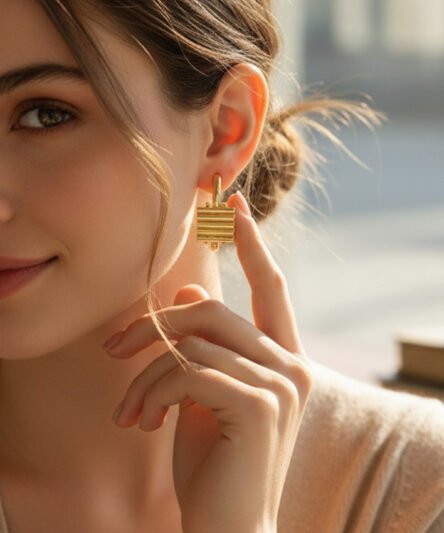 XUPING JEWELRY 14 Ayar Altın Kaplama, Çizgili Model Küpe