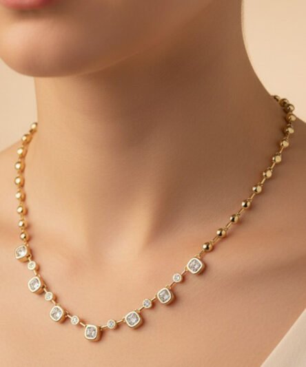 XUPING JEWELRY 14 Ayar Altın Kaplama, Nokta Model Zirkon Taşlı Kolye