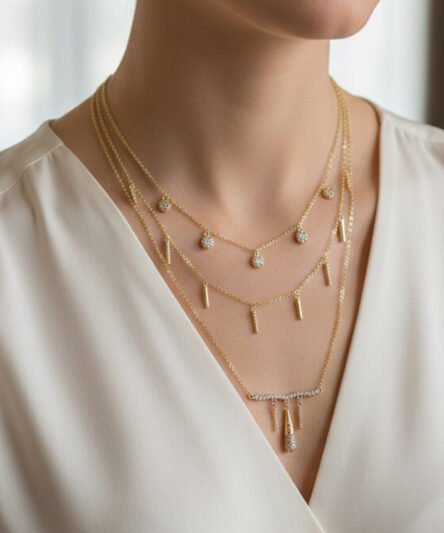 XUPING JEWELRY 14 Ayar Altın Kaplama, Nokta Taşlı Model Kolye