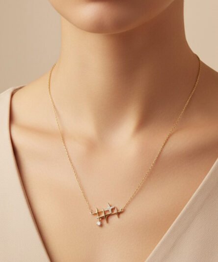 XUPING JEWELRY 14 Ayar Altın Kaplama, Üç Yıldız Zirkon Taşlı Kolye