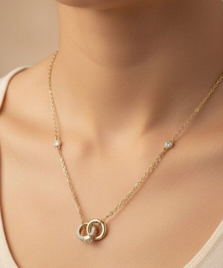 XUPING JEWELRY 14 Ayar Altın Kaplama, Yüzük Model Zirkon Taşlı Kolye