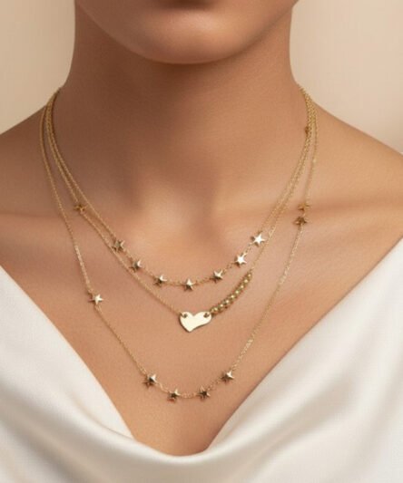 XUPING JEWELRY 14 Ayar Altın Kaplama, Kalpli Yıldızlı Kolye