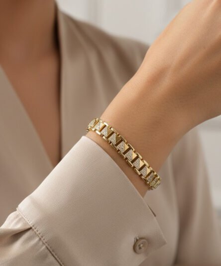 XUPING JEWELRY 14 Ayar Altın Kaplama, Kare Taşlı Model Bileklik