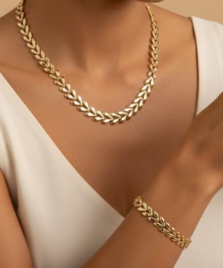 XUPING JEWELRY 14 Ayar Altın Kaplama, Yaprak Model Kolye Set