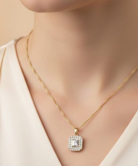 XUPING JEWELRY 14 Ayar Altın Kaplama, Baget Büyük Zirkon Taşlı Kolye