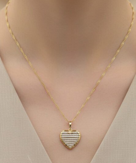 XUPING JEWELRY 14 Ayar Altın Kaplama, Kalp  Zirkon Taşlı Kolye